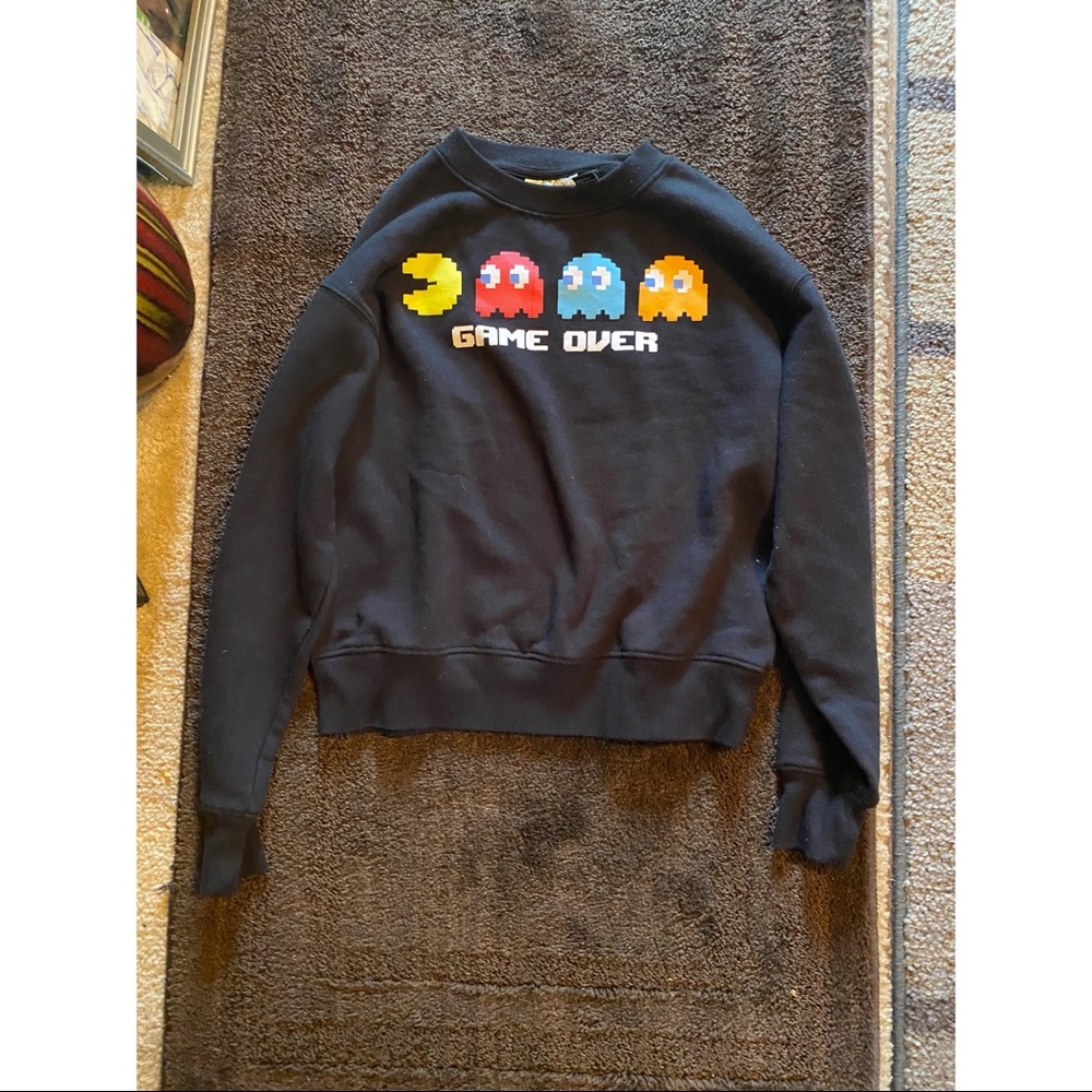 Pac-Man Black Crew Neck Sweater Small Kids Long Sleeve
